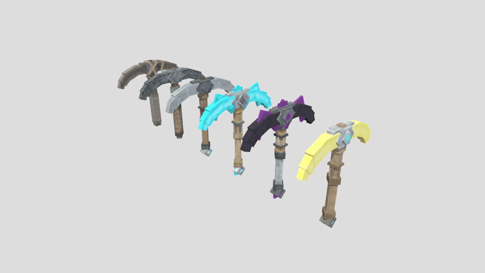 A set of picks from different materials - Pickaxes - 3D model by Nero (@nikita_pw) 3d model