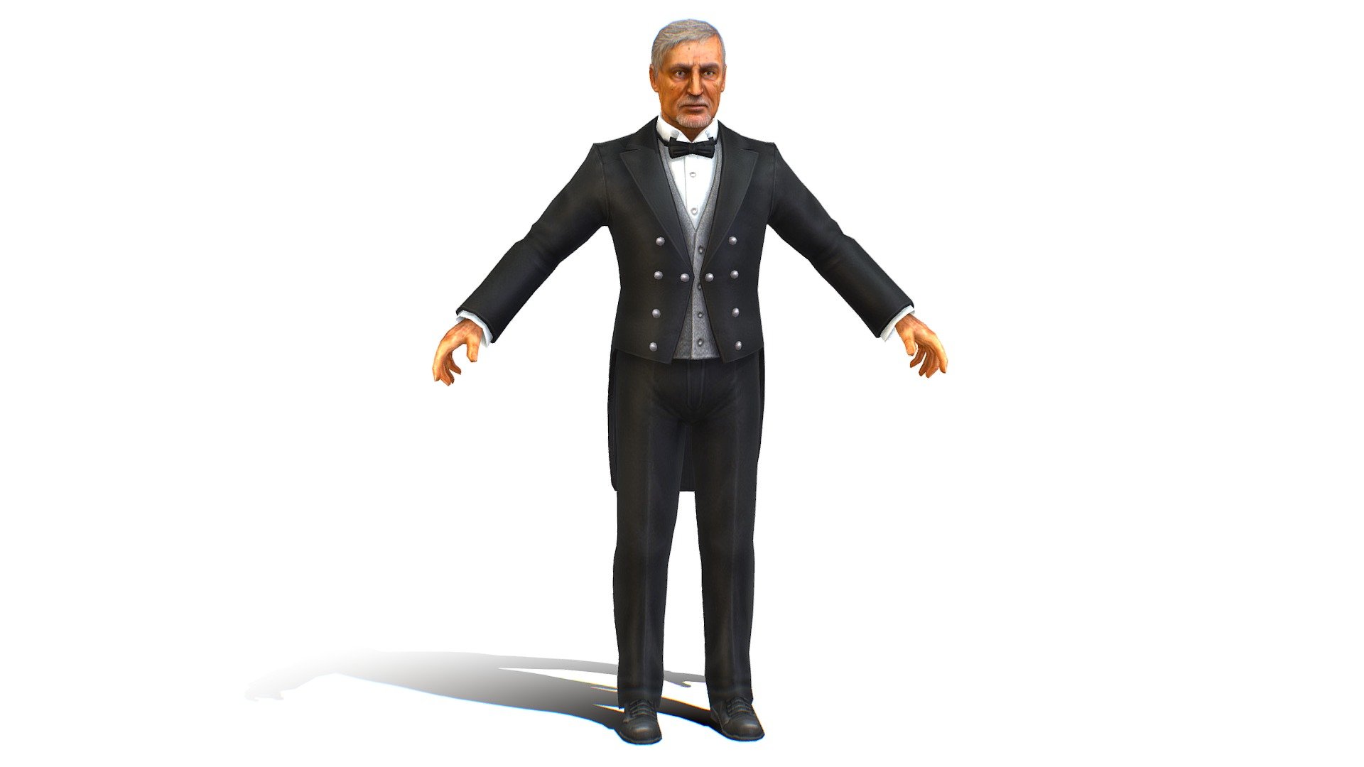Old Man Concierge in Black Suit - 3dsMax file included/ texture 512 color only, head and body 3d model