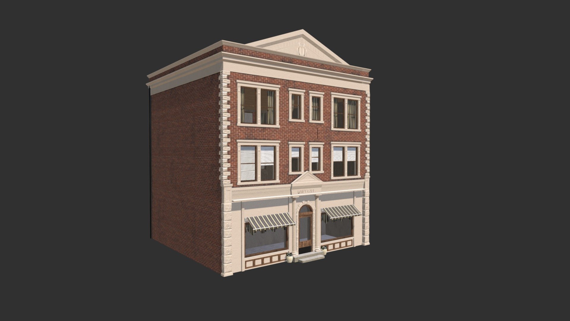 A 3D model of a low poly neoclassical building.
Exterior with interior walls and window shades 3d model
