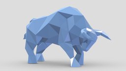Low Poly Bull stl, base, modern, land, printing, cnc, origami, geometric, architectural, mammal, vr, ar, decor, print, statue, nature, printable, faceted, canine, mammals, asset, game, 3d, art, model, animal, wolf, sculpture