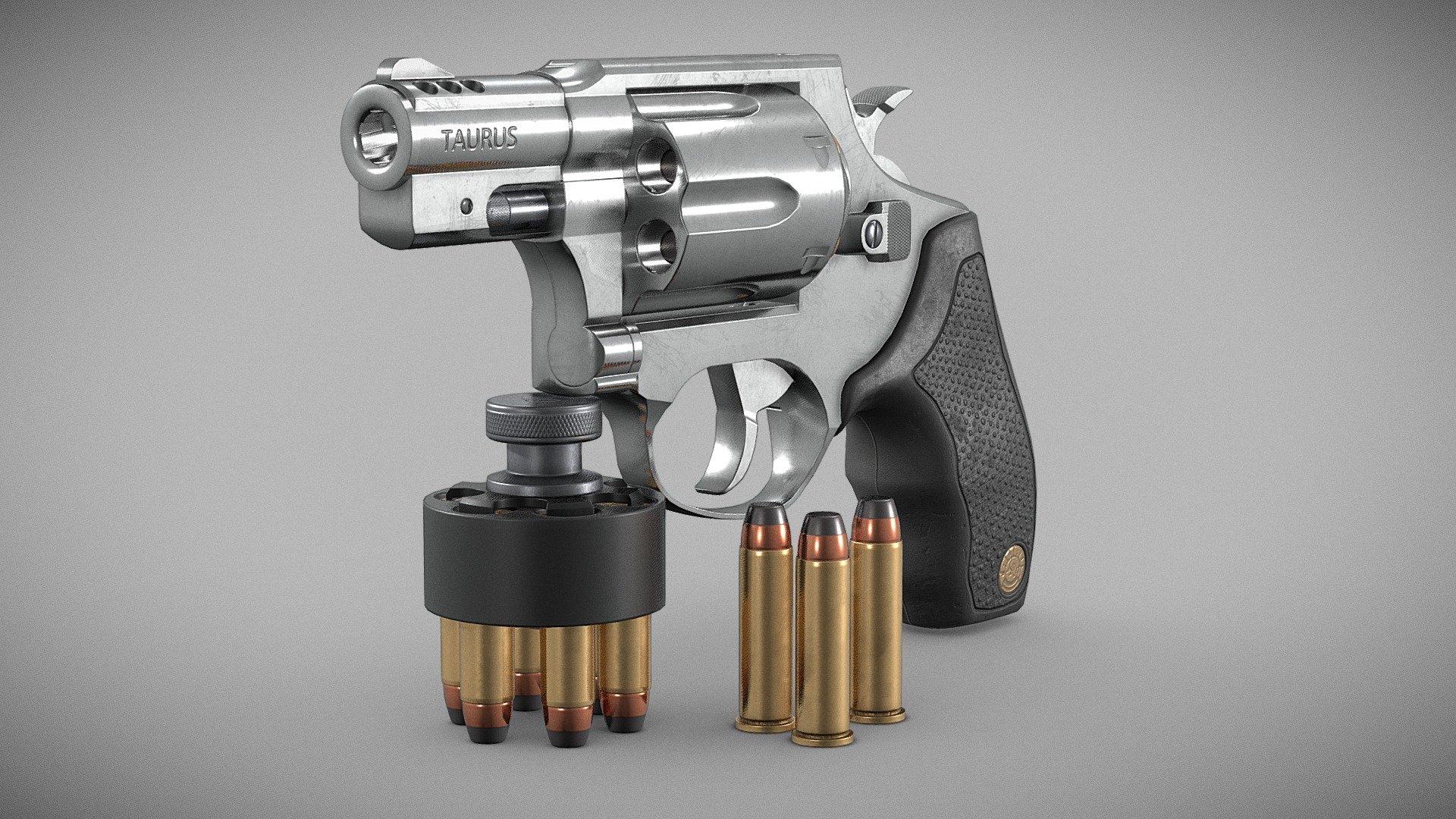 Taurus 606 Snub Nose Revolver, chambered in .357 Magnum rounds. Holds a total of 6 rounds in it's chambers, and has a ported barrel for reducing recoil. 

Production Period: 27th Feb 2024 - 7th March 2024

Modelled in Blender, Textured in Substance Painter.

Materials in PBR, PNG 16 bits. 4k Resolution. 

Artstation: https://www.artstation.com/artwork/rJkXL6 - Taurus 606 .357 Magnum Revolver - 3D model by 8sianDude (@haoliu95) 3d model