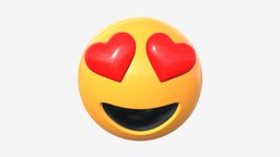 Emoji 052 Large smiling with heart shaped eyes face, symbol, chat, heart, closed, sign, eyes, smiling, facial, mood, large, emoticon, expression, neutral, emotion, emoji, smiley, 3d, pbr, funny