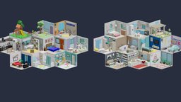 Low Poly Rooms Interior 3 office, bathroom, bedroom, garage, gym, furniture, playground, patio, kitchen, rooms, laundry, backyard, game, lowpoly, low, poly, house, interior, livingroom, childsroom, yogaroom