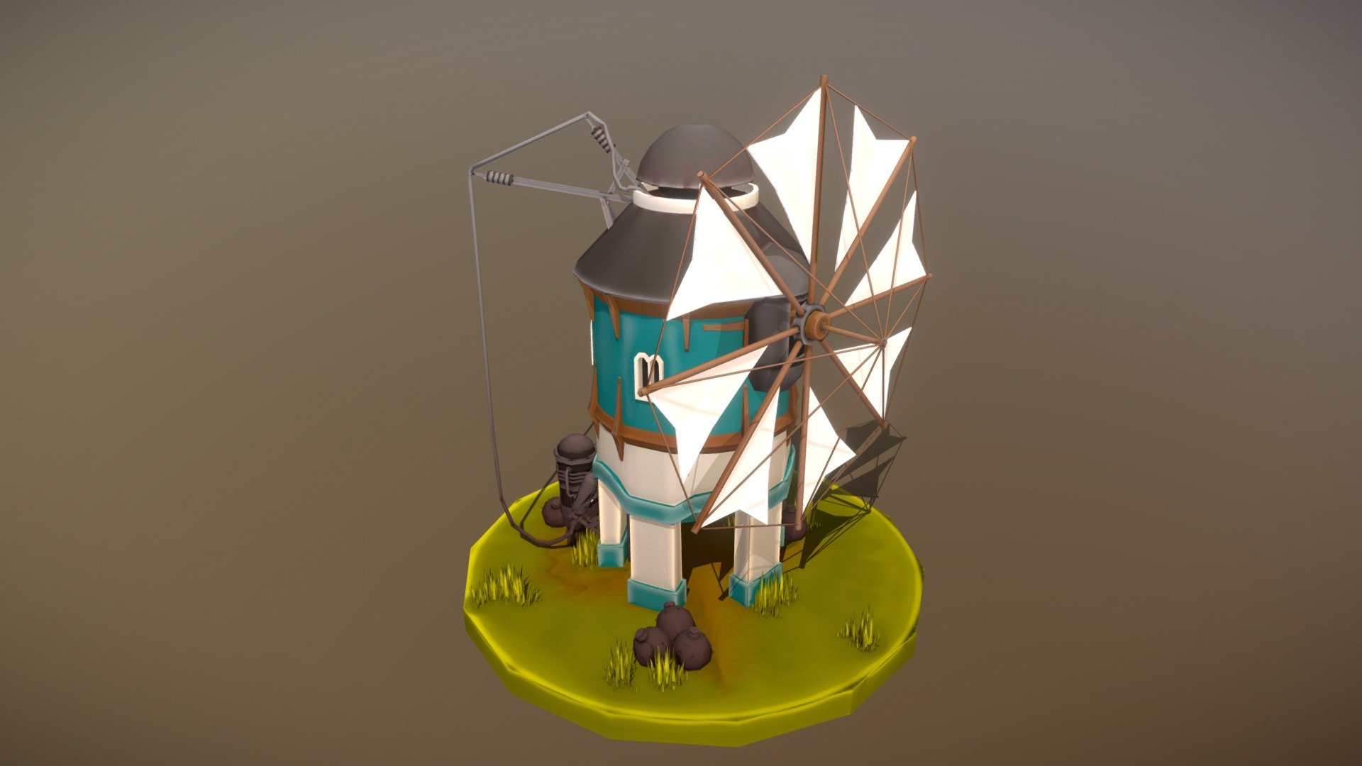 A windmill inspired by Roman/Greek architecture and a bit of Star Wars.

The ground, grass and the round propane tanks are just decorative. The windmill model is for the RTS-game. 

Any feedback is welcome and appreciated! - RTS-game windmill - 3D model by GlennValke (@GlennValkePro) 3d model