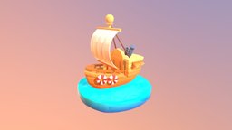 Wooden boat wooden, sailing, sailboat, cartoon, lowpoly, stylized, boat
