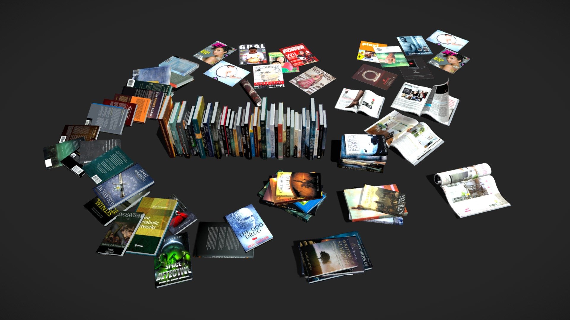 Books and Magazines

PBR Materials.

Textures in 6K.

Book and Magazines for

library,
arch viz,
Interior design,
scandinavian style arch viz,
deco design
and details.

Formats:

Blender 3D, 
FBX, 
DAE, 
USDZ, 
OBJ+MTL
+Textures in 6K 3d model
