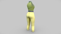 Female Lime High Waist Pants Sleevess Top