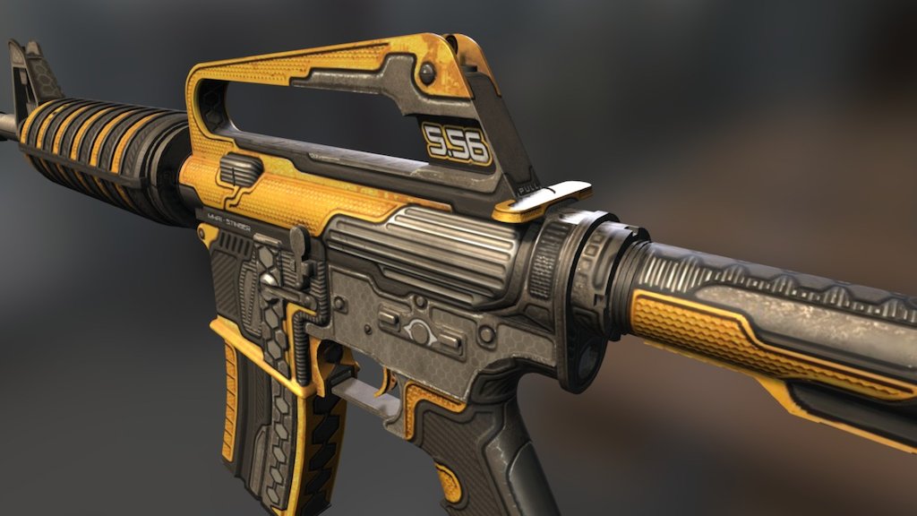 My latest CS:GO skin design, first time trying out M4A1 model. I wanted to develop a more organic SCI-FI design that would resemble a hornet body with the front grip being the characteristic striped stinger 3d model