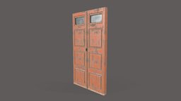 Old wooden door (Low poly) wooden, painted, old, doublebed, lowpoly, door