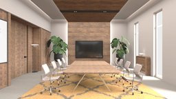 office meeting room vr ready office, scene, room, wooden, tv, 360, chairs, baked, furniture, table, vr, rug, conference, meeting, whiteboard, meetingroom, chair, interior, screen, meeting-room