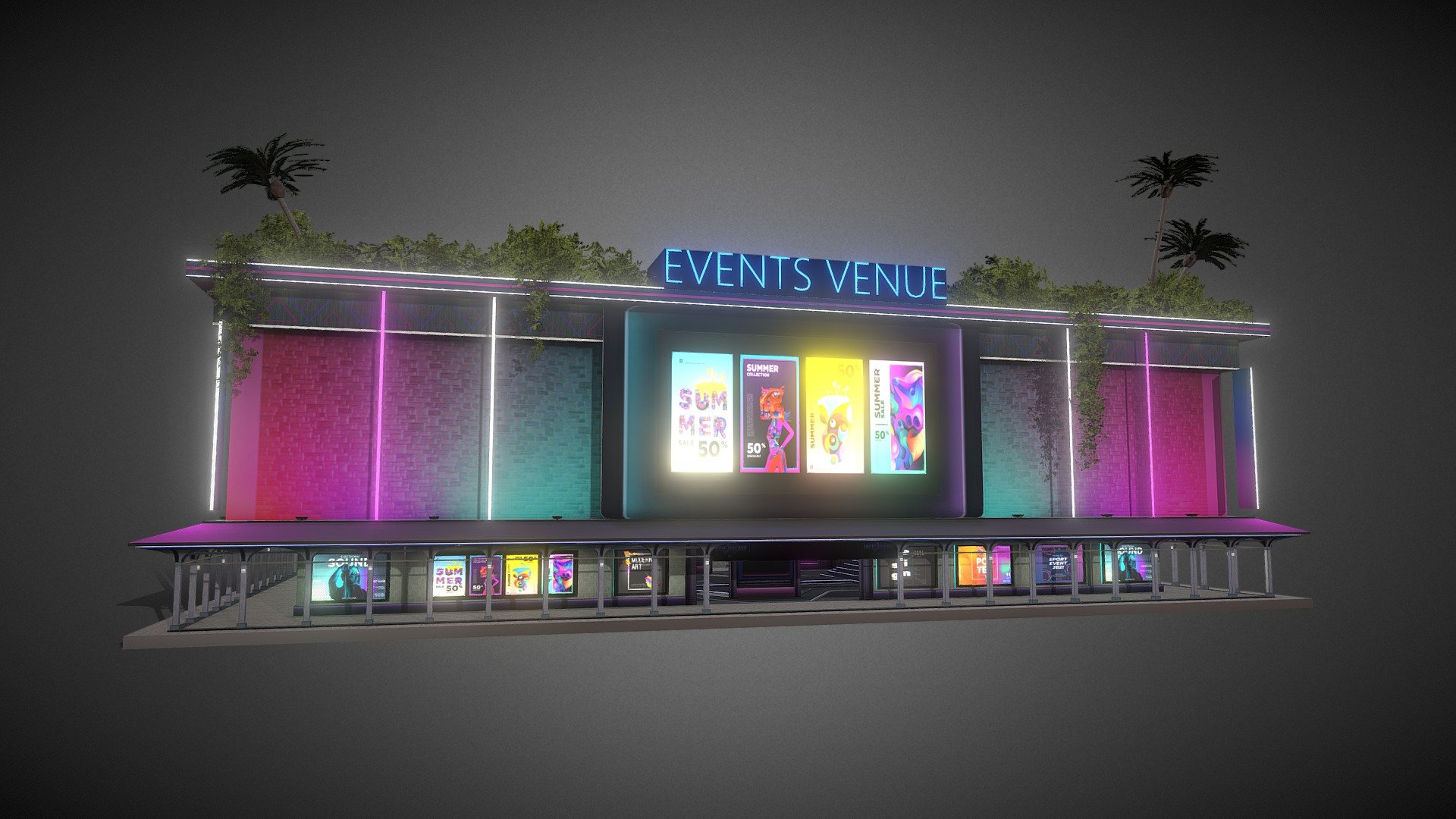 The Events Venue is a generic brand building created for Indie Village in Decentraland. It will be used to host a variety of events such as concerts, presentations and metaverse brand activations.

Jump in at DCL coordinates 100,30. 

https://play.decentraland.org/?position=100%2C30

Created by FGR3D of Low Poly Models 3d model