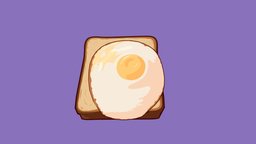 Cartoon Stylized Egg On Toast food, egg, stylised, snack, shadeless, bread, unlit, toast, unlit-texturing, handpainted, cartoon