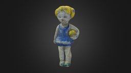 Old USSR Soviet Rubber Toy Girl with a ball toy, soviet, vintage, retro, old, scanned, rubber, ussr, girl, 3d, model, scan, human, ball