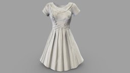 Conquered Female Retro Dress vintage, retro, line, clothes, skirt, dress, a, womens, dots, sleeveless, polka, pbr, low, poly, female, clothing