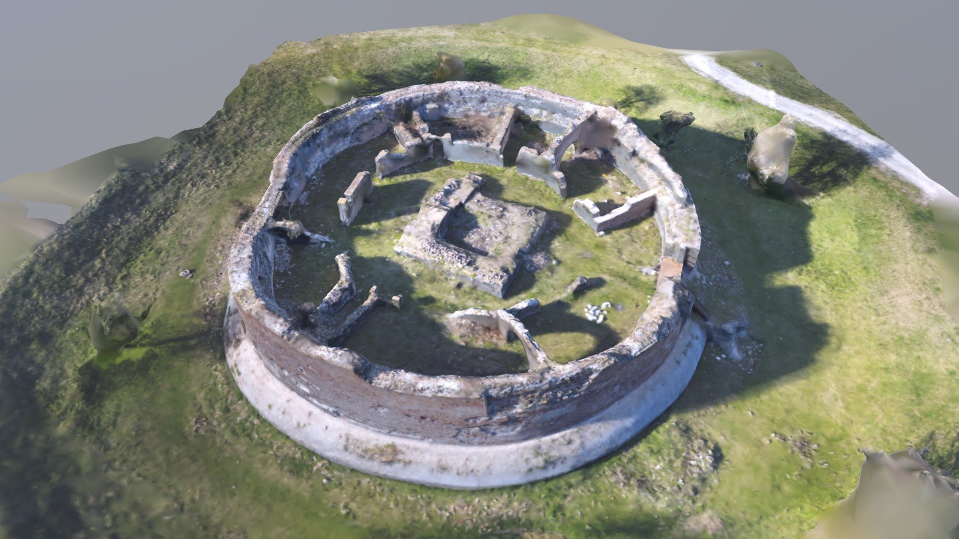 3D model of Kolođvar Fort, Croatia. 
Recorded on 15. 3. 2020. 
Kolođvar is a medieval fort located in eastern Croatia, in the surrounding area of Osijek, about 4km to the south of Čepin. It is first mentioned sometime during the 13th century, when it served as a Korogy family estate. It was demolished and then abandoned in the first half of the 16th century by the Ottoman conquest of Hungary, after which the fort lost it's primary role. It was in a pretty bad shape until the 20th century, when its value was recognised and its first restoration happened.
There are several folk legends connected to it, and in recent times, it served as a centerpoint of a local medieval festival (Return of the knights to fortress Kolođvar) 3d model