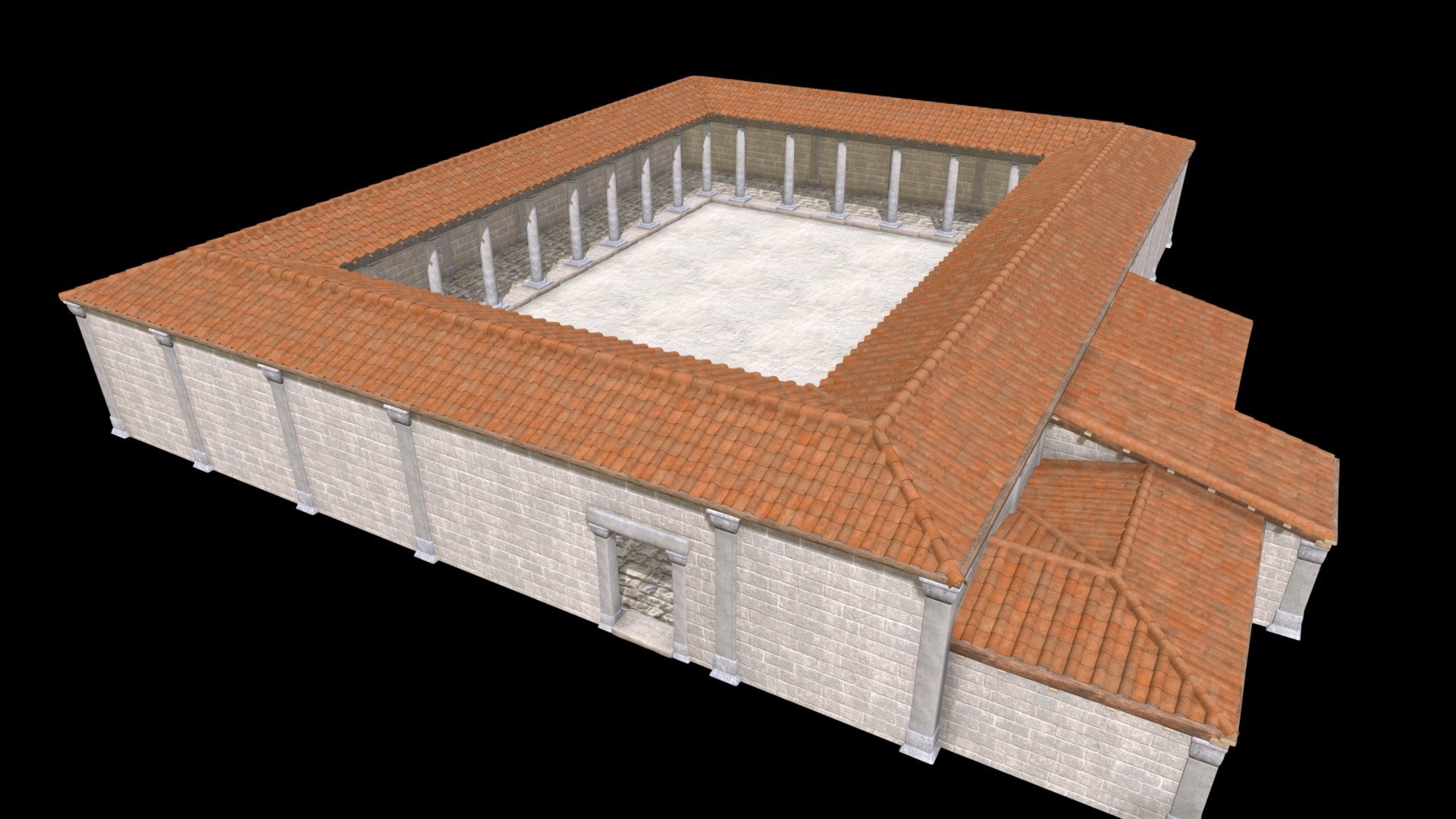 An old Palaestra, which was the ancient Greek place for sports activities.

The architecture of these building where overwhelmingly similar, with rectangular court surrounded by colonnades and some adjoining rooms.

All Shaders are in PBR workflow : COLOR, ROUGH and NORMAL 
Mainly in 2k 3d model
