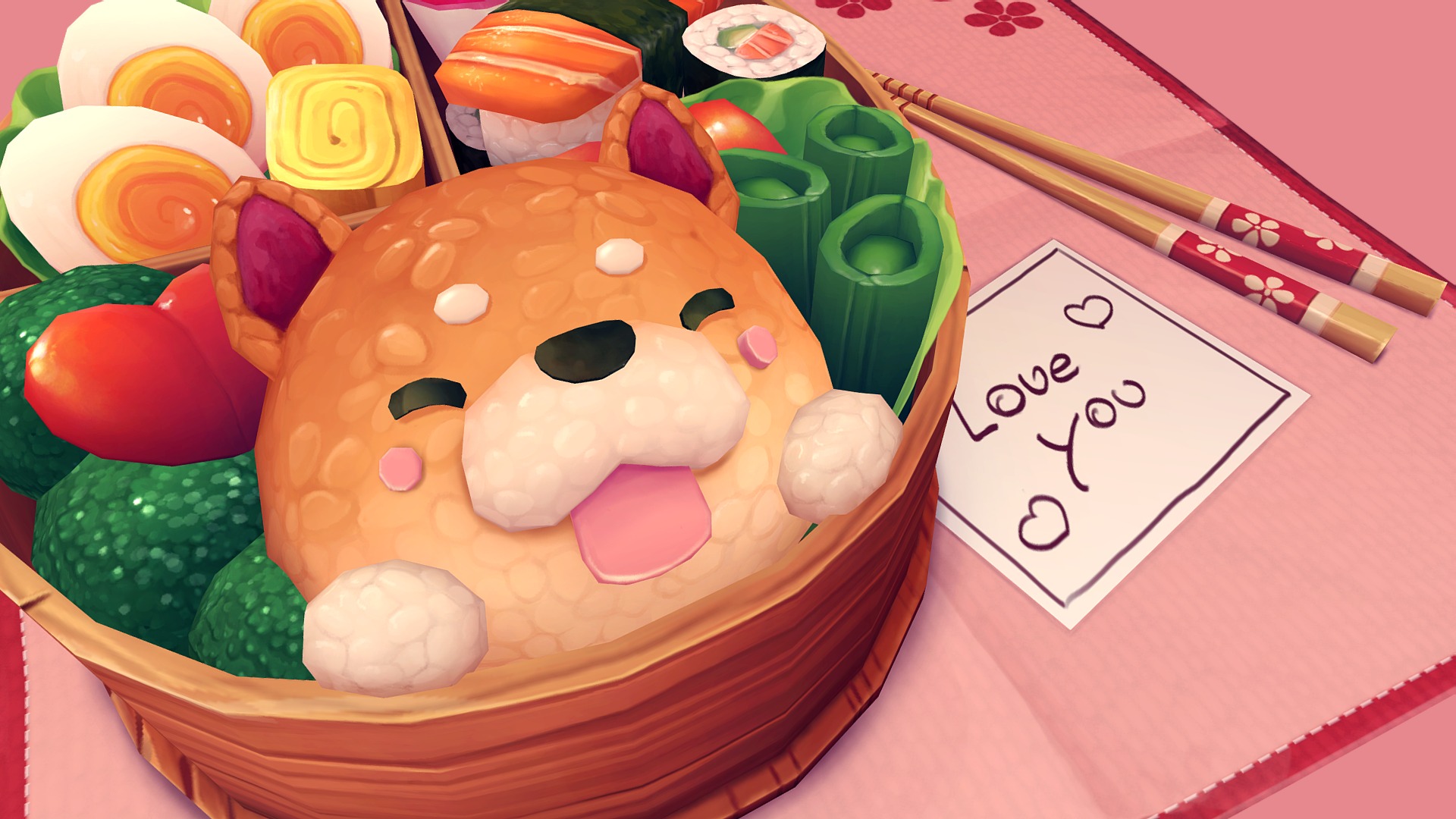 i was inspired by my sweetheart to make this little handpainted scene. Texturing all of this food was something different from what i'm used to but was really fun and i'm excited to share this delicious bento with you :D 
(concept by me) - Bento for my sweetheart - 3D model by blueberry.stars (@dennys.verrino) 3d model