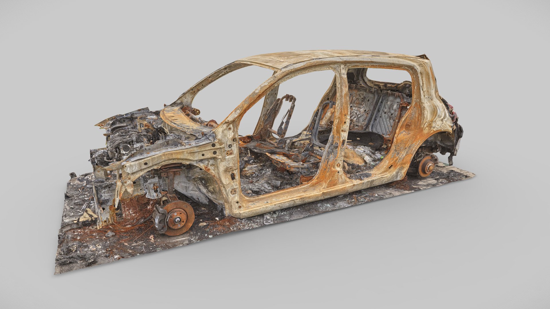 And abandoned burned car wreck of Renault Megane II. diff, normal , ao included. 8k textures - Burned Car Wreck - Renault Megane - Buy Royalty Free 3D model by robertusPL 3d model
