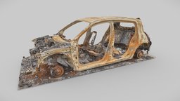 Burned Car Wreck abandoned, wreck, renault, postapocalyptic, burned, car