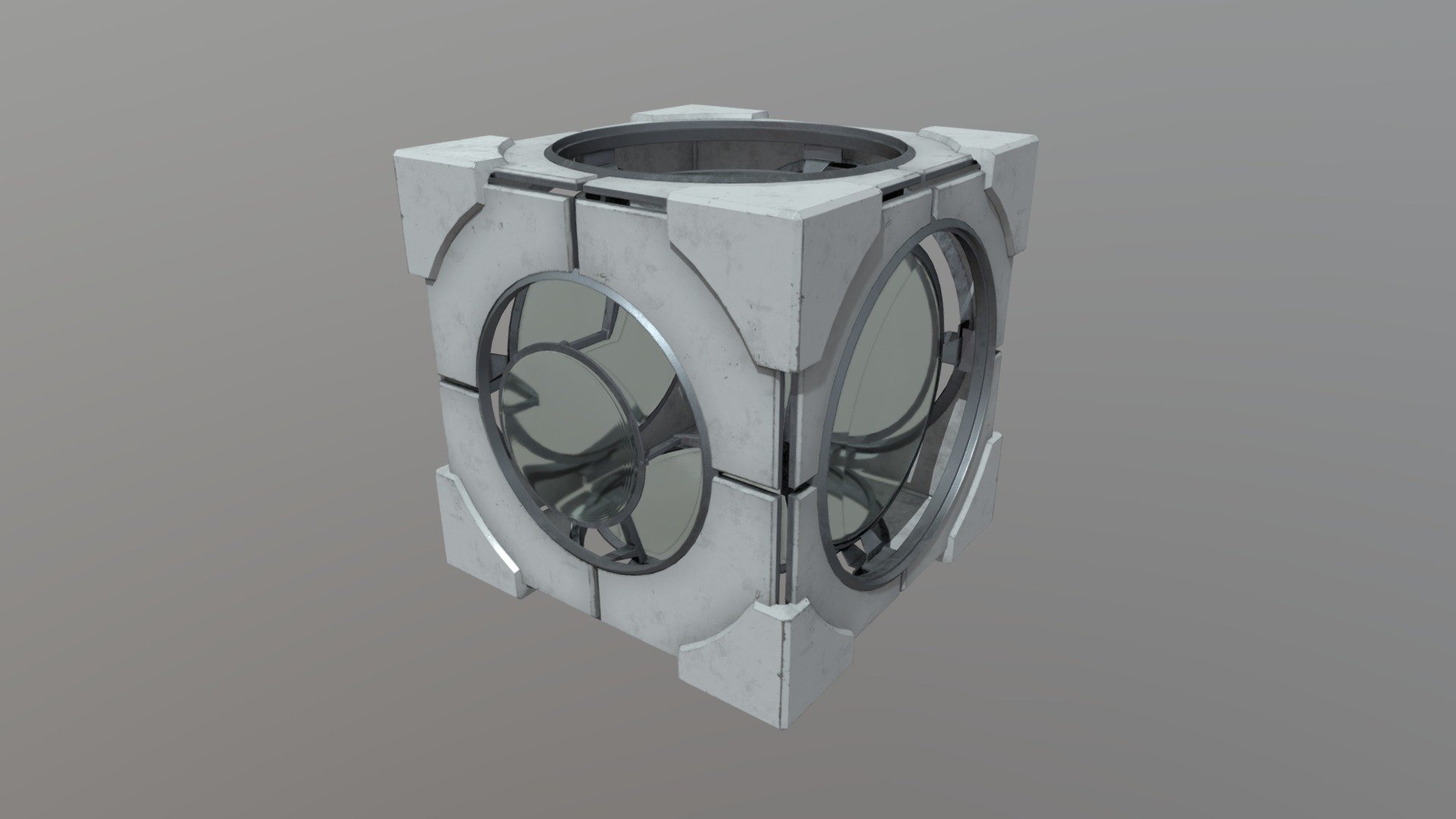 In line with my other Portal models, this is the Discouragement Redirection Cube from Portal 2

Note: The glass material in the center is impossible to represent with standard PBR materials. You'll have to play around with it in your render engine of choice. The Blender version has a proper shader setup.





Modeled in Blender and Textured in Substance Painter.
 - Reflection Cube - Download Free 3D model by Igrium (@Sam54123) 3d model