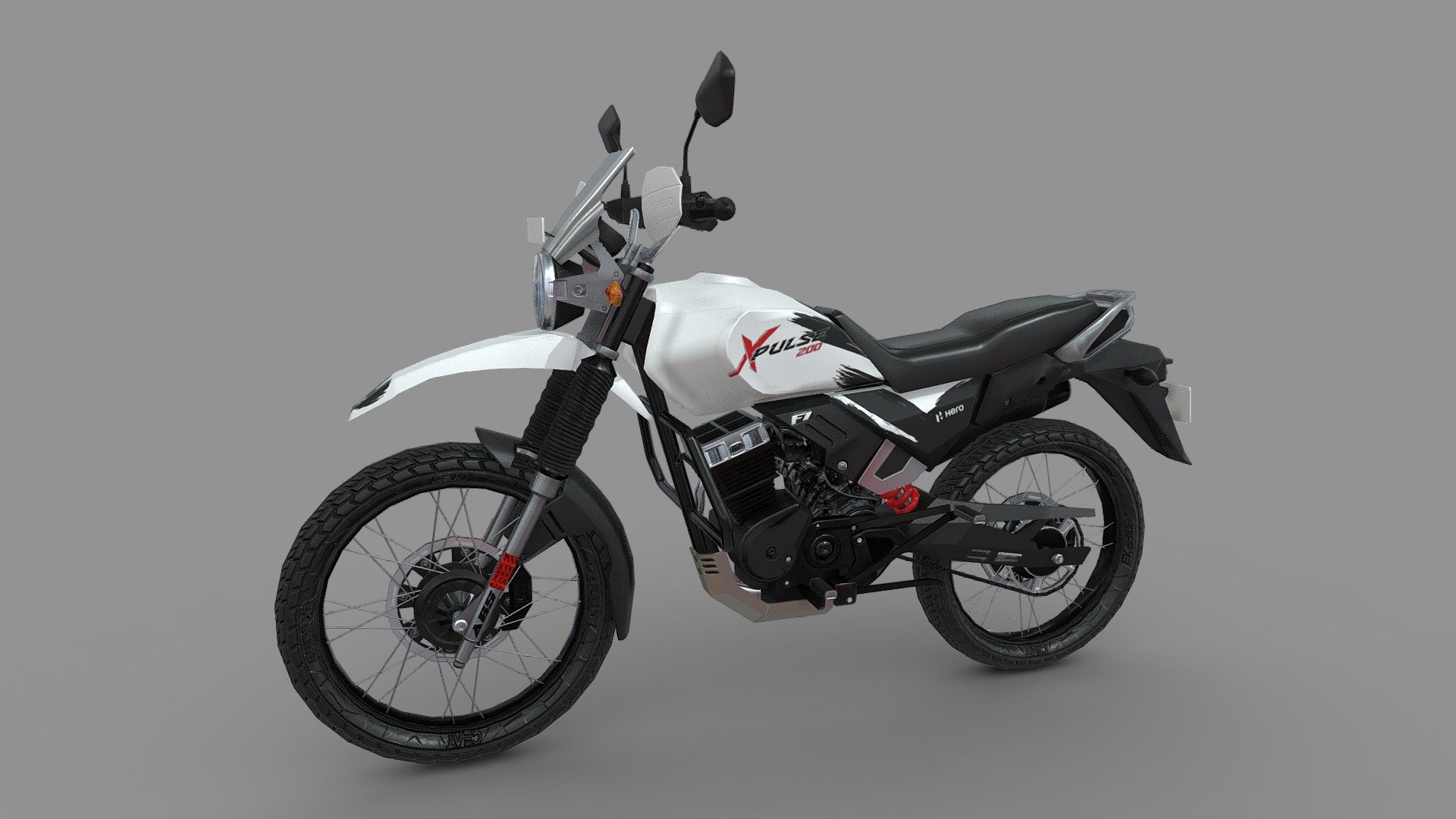 The Hero Xpulse is a Adventure Tourer and Off Road Bikes motorcycle known for its timeless design, comfort, and performance.
This 3D model of the Hero Xpulse captures the essence of a Adventure Tourer motorcycle. With its sleek and stylish design, the Hero Xpulse is a sight to behold.
Model Type: Polygonal
Polygons: 12,313
Vertices: 12,411
Formats available: Maya ASCII 2018, Maya Binary 2018, FBX , OBJ
Textures: Color, Normal, Height, Metallic, Roughness and Opacity maps
Texture Resolution: 4096 x 4096 pixels

The model is fully optimized for use in real-time applications, making it suitable for use in virtual reality, augmented reality, mobile games, PC games and other interactive experiences.

Whether you're a fan of Adventure Tourer or appreciate well-designed motorcycles, this 3D model of the Hero Xpulse is sure to impress.

Hope you like it! - Hero Xpulse - 3D model by Bhavik_Suthar 3d model
