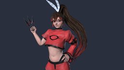 Yumi ninja, kunoichi, game-ready, kunai, long-hair, character, girl, female, stylized, human, noai
