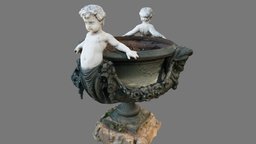 Cherubs on vase figure, monument, vase, photorealistic, architectural, angel, decor, statue, cherub, ornement, art, decoration, sculpture