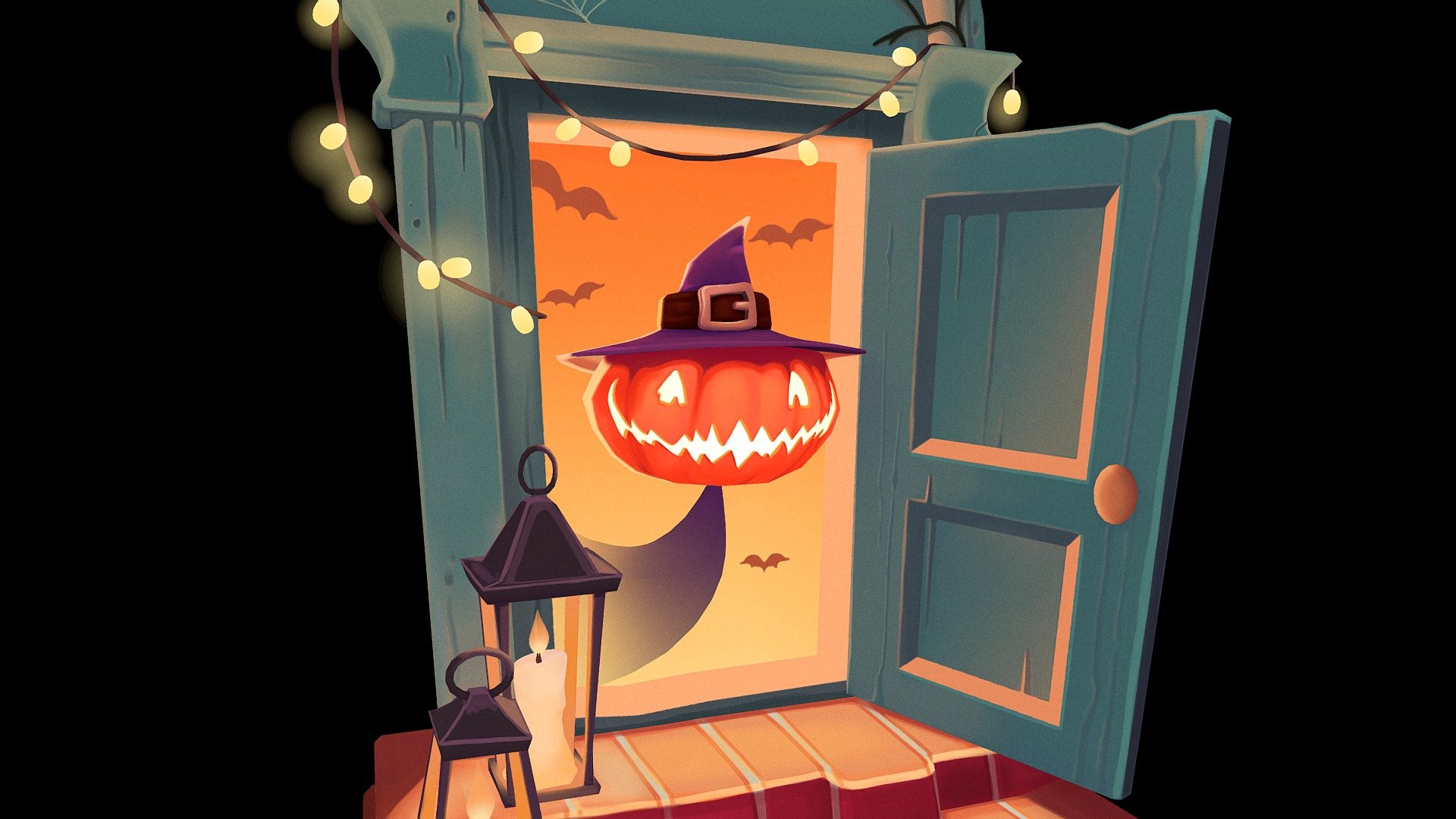 Welcome to the best season of the year ~ the spooky season :)))

Based on the beautiful work of Diana Dementeva :
https://www.behance.net/gallery/29625185/Halloween-illustrations-2015 

made with Maya, 3DCoat &amp; Photoshop 3d model