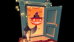 spooky season is here! hat, creepy, 3dcoat, doorway, candles, october, stylized-handpainted, witch-hat, maya, handpainted, hand-painted, witch, stylized, ghost, halloween, pumpkin, spooky, door, handpainted-lowpoly