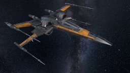 X-wing T-70 universe, airplane, x-wing, t-70, outspace, pbr, starwars, animation