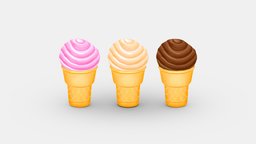 Cartoon sundae ice cream drink, fruit, kids, children, child, cone, summer, beverage, chocolate, icecream, juice, sweet, strawberry, lolly, icicle, sucker, lowpolymodel, popsicle, sundae, handpainted, cool