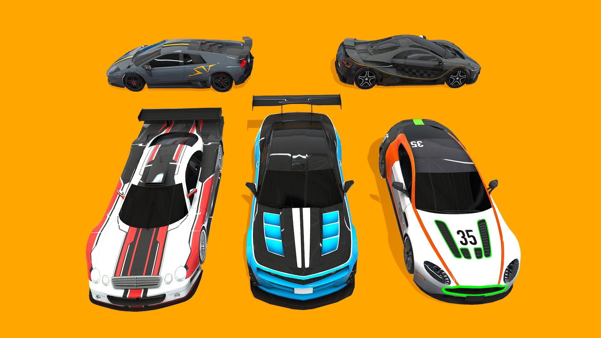 Rev up your game with our Low Poly Super Cars Pack, a stunning collection of 3D models designed to elevate your project to the next level. These mobile-friendly and meticulously rigged car models are perfect for any racing, simulation, or mobile game project. 

Technical Details:

Texture dimensions: 1024px, 512px

Number of models: 5

Rigged: Yes

UV mapping: Yes

Polygon Counts:

ExoFlare: 12.5k Vertices

XenonVelocity: 12.9k Vertices

NebulaRider: 11.6k Vertices

NovaPhenom: 16k Vertices

PhotonTrust: 13k Vertices

Whether you're developing a high-speed racing game or simply want to add some stylish vehicles to your project, our Low Poly 5 Super Cars Pack has got you covered. Get ready to rev your engines and create unforgettable gaming experiences! - Super Cars Pack - Low Poly - Buy Royalty Free 3D model by Zero Grid (@Zerogrid) 3d model