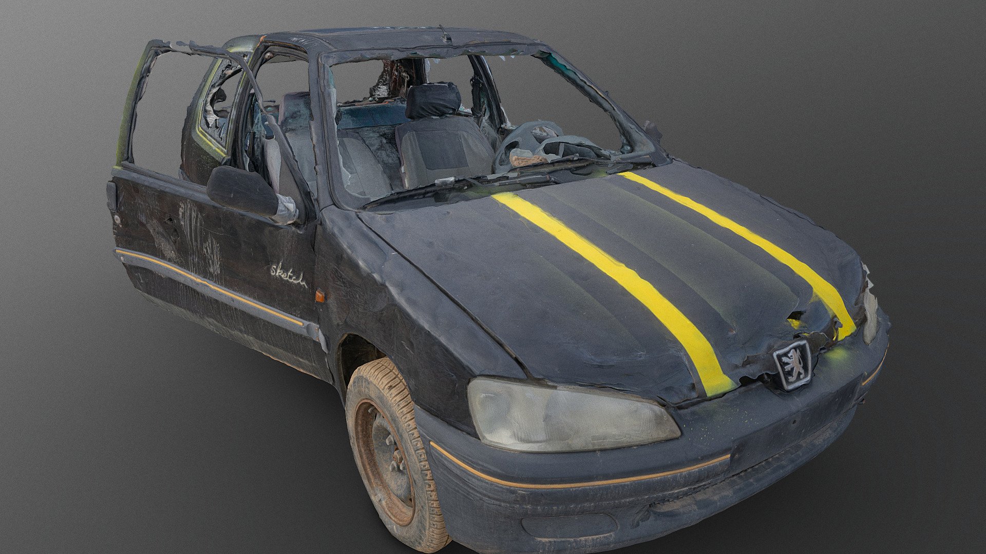 Black peugeot 106 derelict car wreck wreckage crashed accident broken vehicle

Raw Photogrammetry scan 420x24MP, 3x16K texture.

Created in RealityCapture by Capturing Reality

If you download and enjoy the free model, please hit Like - Black car wreck - Download Free 3D model by matousekfoto 3d model