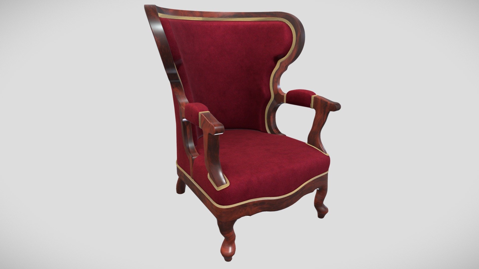Gothic armchair for the living room with decent decorations. As a material, we chose dark acacia wood to highlight the decorations and velvet on the seating area. The model fits perfectly into any living room of the late 19th century. 

All models have a LOD and their own collider for easy use as game props. Packed Ambient oclusion (R), roughness (G) and metalic (B) and Unreal engine 4 project are also included 3d model