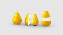 Cartoon yellow pear and slice Low-poly 3D model drink, food, pear, fruit, garden, orchard, cut, beverage, farm, juice, nature, health, lowpolymodel, planting, handpainted