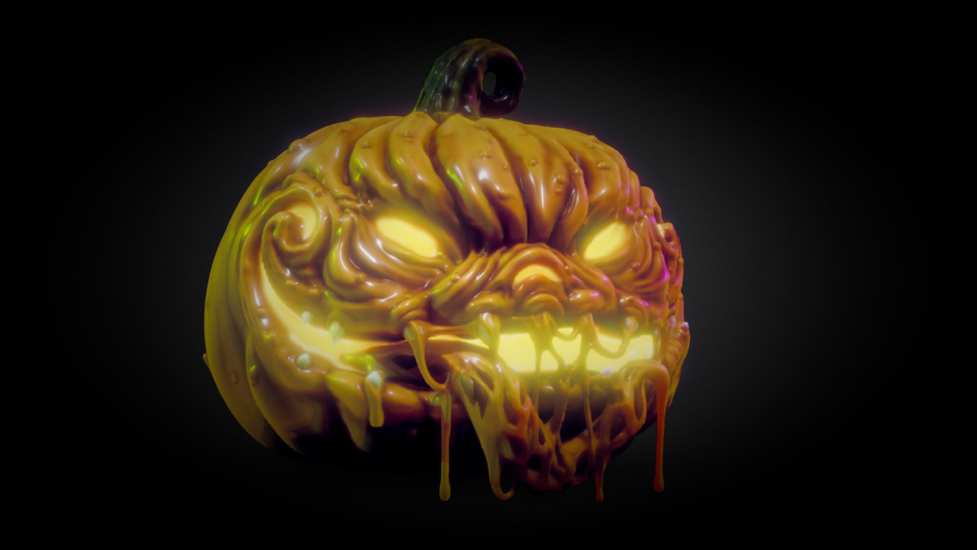 Pumpkin sculpt and paint based on a sketch I found on Goole search. I could not readily find the sketch artist (If you read this send me a message and I'll put your name in the original art credit).
Made entirely in Blender 2.93.
 - Halloween Pumpkin - Buy Royalty Free 3D model by Nick Natsios (@nnatsios) 3d model