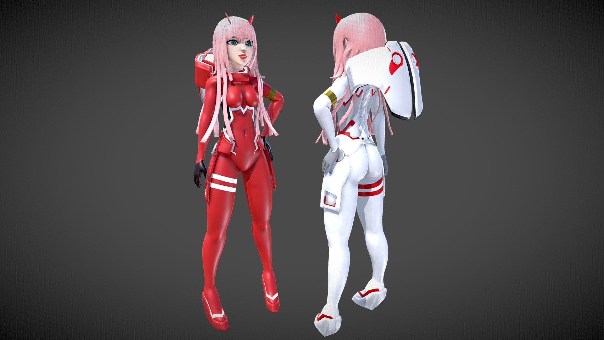 a fan art of zero two of the Darling in The Franxx in his pilot suit - Zero Two - Buy Royalty Free 3D model by Natam.Antony 3d model
