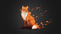 Autumn Fox dog, fox, fall, autumn, blender, leaves