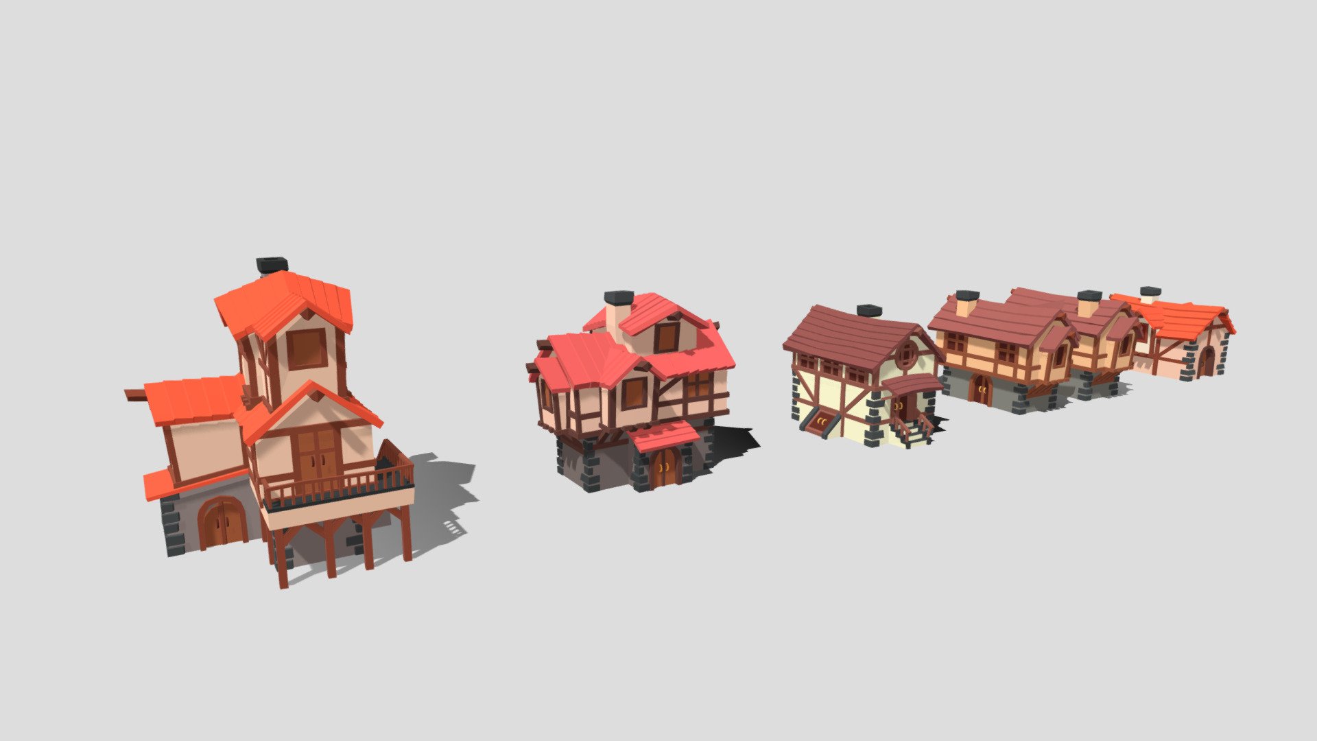 Low poly medieval houses pack  part of a castle and town pack - Low poly medieval houses pack - Buy Royalty Free 3D model by assetfactory 3d model