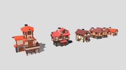 Low poly medieval houses pack castle, winter, medieval, pack, town, props, low-poly, lowpoly, house, village