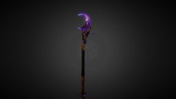 Low-Poly 3D Model Emissive Magic Staff wizard, moon, staff, mmorpg, stars, game-ready, game-assets, cystal, weapon, fantasy, magic