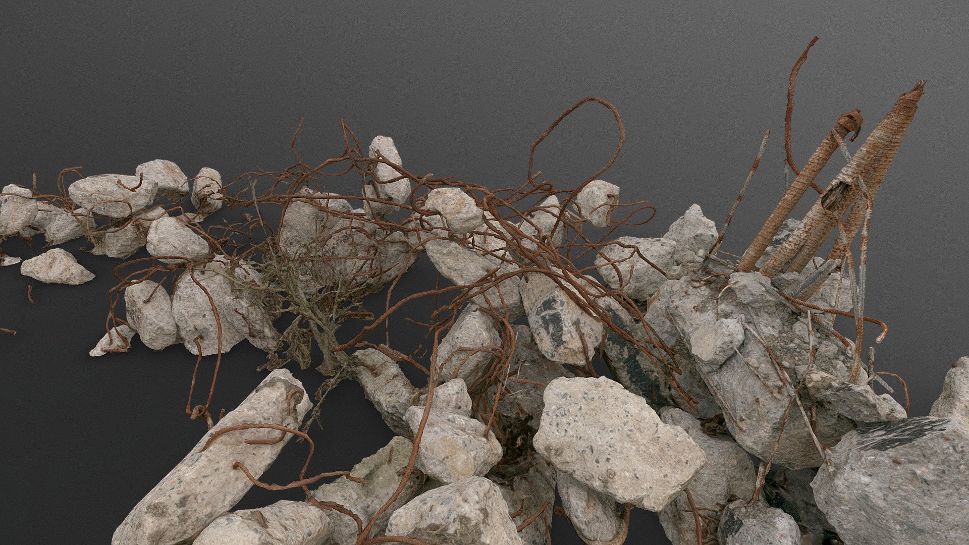 Rusty rusted steel rods bars scrap iron metal pile heap stack junk yard landfill

photogrammetry scan (150x36mp), 4x8k textures + hd normals - Rusty steel scrap rods and concrete - Buy Royalty Free 3D model by axonite 3d model