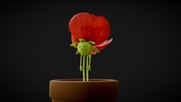 RoseBud plant, flower, rosette, character, cartoon, hand-painted