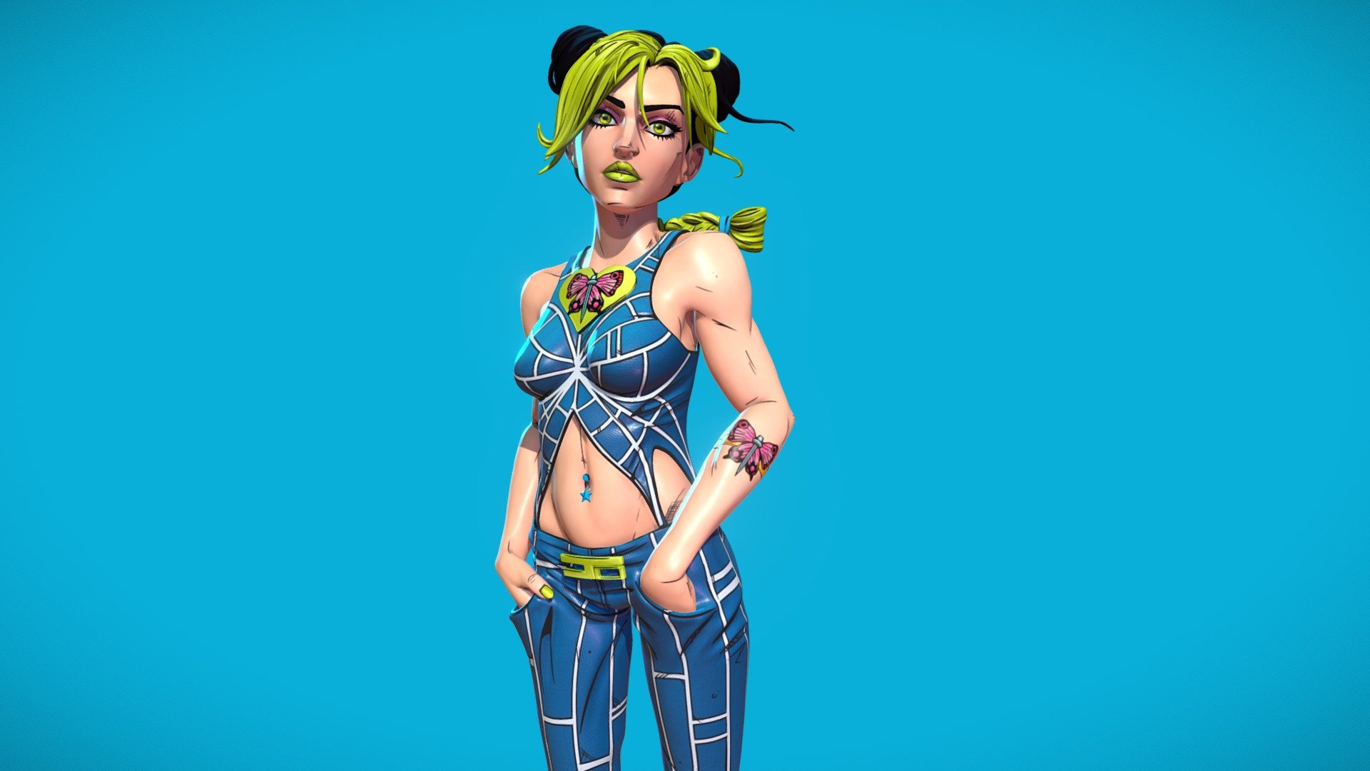 Link to the Artstation page:
Just a small piece of fan art to celebrate my discovery and subsequent newfound love for JoJo's Bizarre Adventure! Not seen Jolyne in action yet but I loved her design a lot. The model is a ZBrush sculpt that I decimated and textured in Substance Painter, so excuse the weird topology and UVs :P This was more for fun than anything!
Hope you all enjoy! - Jolyne Cujoh - JoJo's Bizarre Adventure fan art - 3D model by SovereignWalrus 3d model