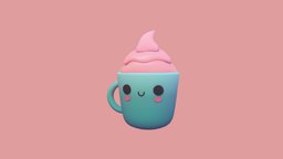 Cartoon mug drink, cute, coffee, cream, breakfast, mug, furniture, kitchen, cuteness, character, cartoon, stylized, cup