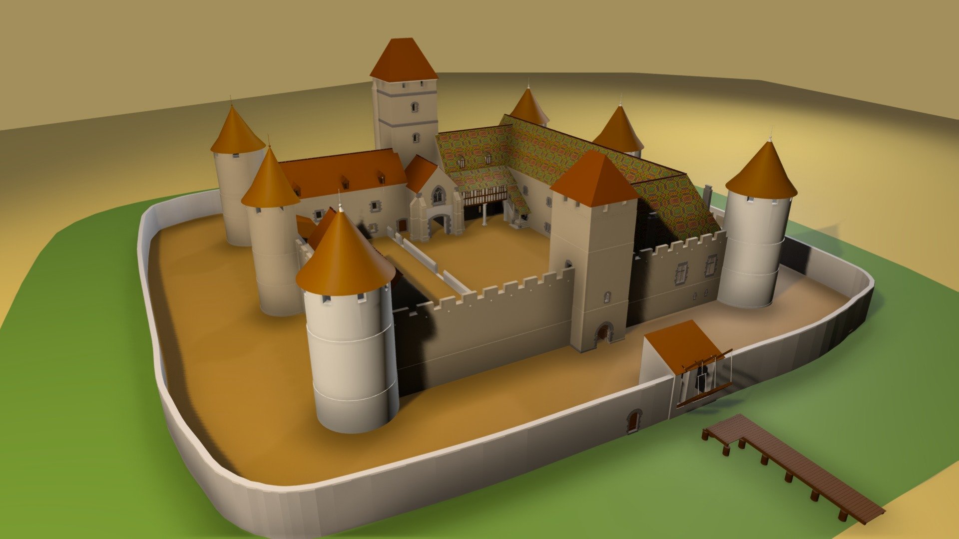 Etat XIVe s. Restitution.
Situé sur la commune de Brie-Comte-Robert ce château, construit à la fin du XIIe s, est restauré par la reine de France Jeanne d'Evreux durant  les années 1330.
Veuve du dernier roi capétien direct Charles IV le Bel, elle y fait de nombreux séjours et y décède en 1371 3d model