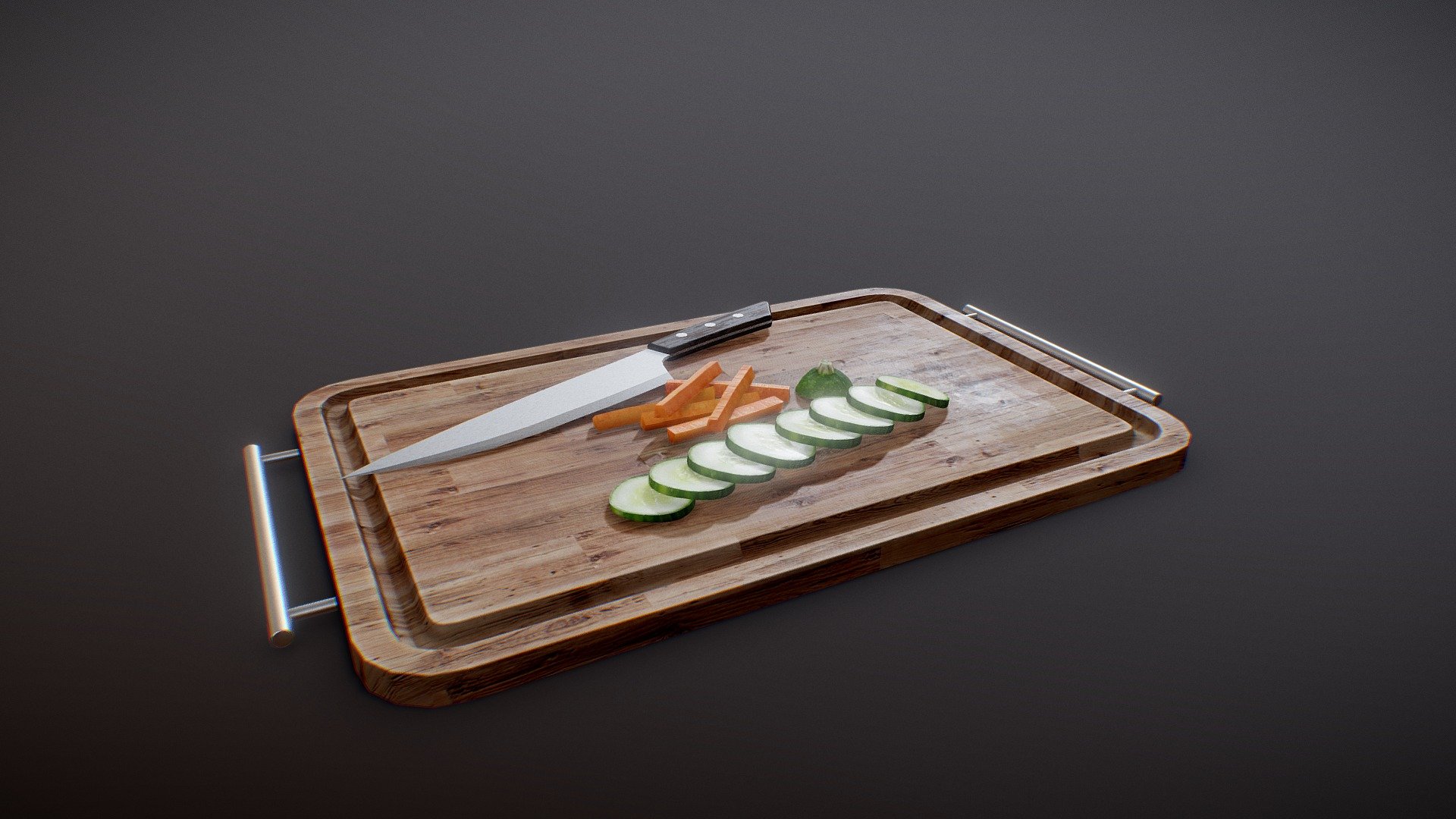 A chopping board with some veggies.


Tools used



Modelling and baking in Blender

Texturing in GIMP

Textures sourced from Wikimedia Commons, Pixabay, and Textures.com
 - 3December 2020 - Chopping Board - Download Free 3D model by Jack Kelly (@SecretImbecile) 3d model