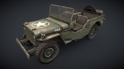 Willys MB green, truck, us, army, 4x4, jeep, rusty, wwii, old, willys, mb, low-poly, asset, game, vehicle, military, car, war