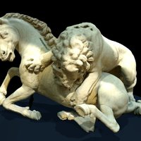 Lion attacking a horse 