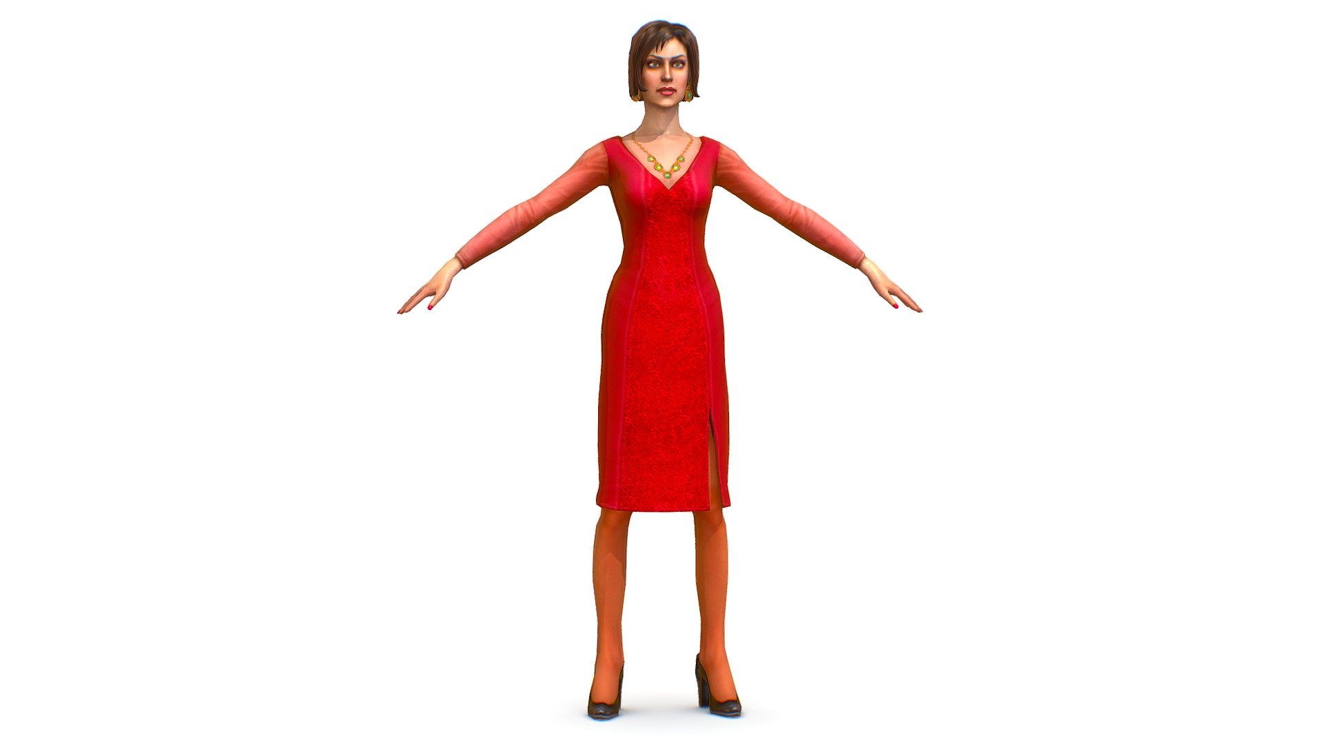 A young girl in a red evening dress - 3dsMax file included/ texture 512 color only, head and body 3d model